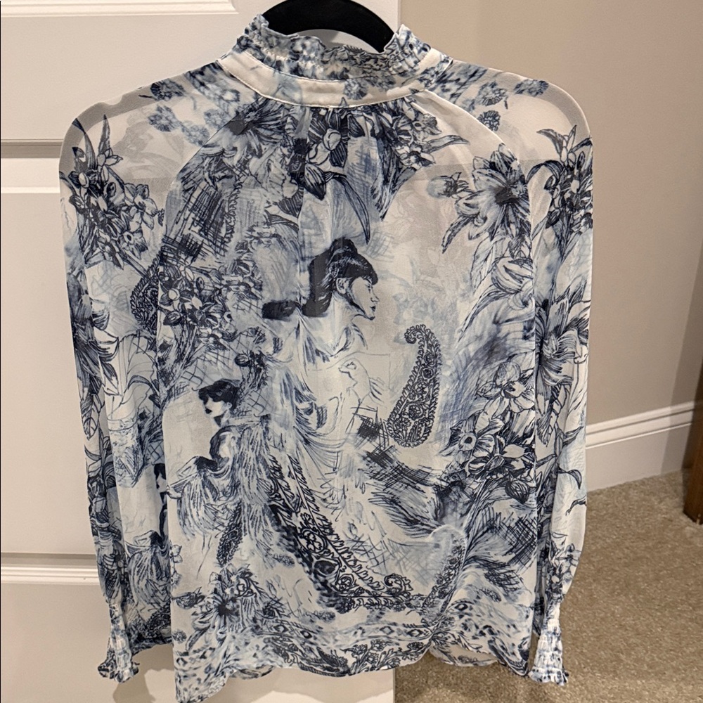 Chico's Blue and White Floral Blouse - Picture 6 of 7